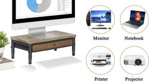 Wood Monitor <b>Stand</b> <b>Riser</b> with Drawer 15.7x9.4 Inch Computer Monitor <b>Stand</b> for <b>Desk</b> 3 Height Adjustable Desktop <b>Stand</b> - Product Image 6