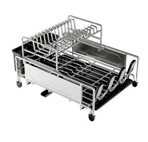 Égouttoir à vaisselle moderne pliable à double niveau en acier inoxydable détachable, grande capacité, organisateur de rangement, support de séchage pour ustensiles - Product Image 4