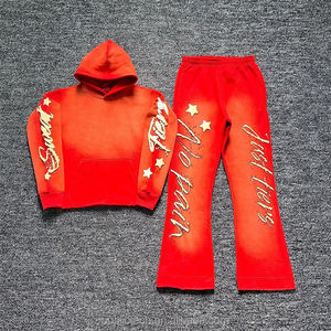 Conjuntos de Sudadera con Capucha y Pantalones Deportivos Anchos de Felpa Francesa Gruesa y Pesada con Logotipo Personalizado, 100% Algodón, Estampado Puff, Lavado Ácido, Cierre Completo, 500 g/m² - Product Image 1