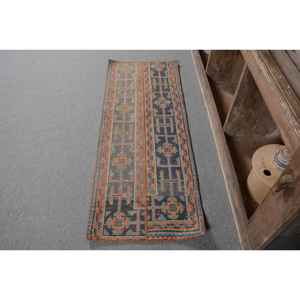 Tapis traditionnel en laine patchwork bleu rouge 1.7 X 4.6ft Design turc vintage pour décorations de salon tapis 9x12 à dos en latex - Product Image 1