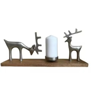 Bougeoir à thé en aluminium Cerf Base en bois antique Bougeoir décoratif de table - Product Image 4