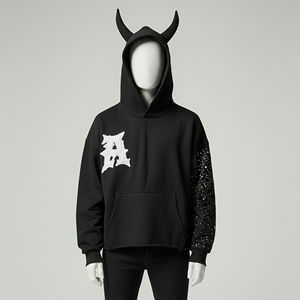 เสื้อฮู้ดดี้ผู้ชายแบบสวมหัว ดีไซน์แฟชั่นสตรีทแวร์ ผ้าคอตตอน 100% หนานุ่ม พิมพ์ลายคุณภาพสูงจากโรงงาน (OEM)  ปรับแต่งได้เต็มที่ พร้อมลายเขาสัตว์ - Product Image 4