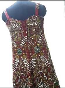 <b>Gold</b> Embroidered Boho Maxi Dress Hand Beaded Evening Kaftan <b>Sequined</b> Back Amazing Bohemian Embellished Maxi Dress Button - Product Image 3