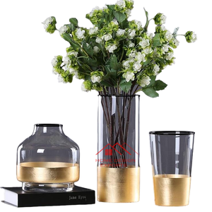 Florero de Vidrio Nórdico Minimalista Moderno, Forma Personalizable, Florero de Vidrio con Degradado Dorado Creativo - Product Image 1