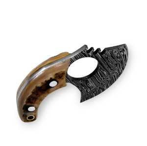 Couteau Ulu en acier Damas personnalisable, manche en bois et corne, fait main, couteau de cuisine multi-usages, étui en cuir spécial, bord OEM - Product Image 4