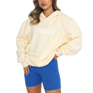 Sweat-shirt décontracté à capuche pour femme, en coton 100 % tricoté, imprimé par décharge, avec badge frontal, coupe ample, écologique, personnalisé pour l'hiver - Product Image 2