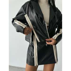 เสื้อแจ็คเก็ตหนังทรงครอปแบบควิลท์ พร้อมซิป แต่งดีเทลสีดำ - Product Image 5