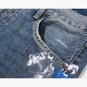 2025 Custom Men's Flared Pants Embroidery Mid-<b>Elastic</b> <b>Waist</b> Flat Front Casual <b>Jeans</b> for Streetwear Workwear-OEM Distressed <b>Jeans</b> - Product Image 2