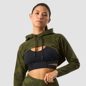 OEM Olive Green Cropped Gym <b>Hoodie</b> for Women Custom <b>Long</b> Sleeve Activewear Pullover for Fitness & Yoga Wear - Product Image 4
