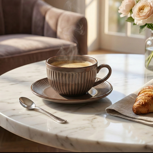 ชุดถ้วยชาและจานรองลายวนอ่อนโยน ดีไซน์ทันสมัย ทำจากเซรามิกเนื้อละเอียด บรรจุ 2 ชิ้น สามารถปรับแต่งโลโก้ได้ เหมาะสำหรับชาและกาแฟ ใช้เป็นของขวัญได้อย่างดี - Product Image 3