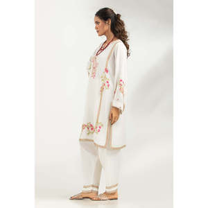 <b>Modest</b> Style Viscose Rawsilk Embroidered Shirt and Trouser <b>Set</b> Handmade Floral Print Natural Waistline IPST-44858 - Product Image 6