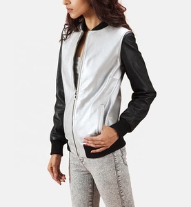 Veste en cuir d'agneau noir véritable de haute qualité, respirante, à manches complètes, col montant, veste d'automne en cuir véritable. - Product Image 2