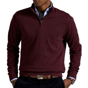 Jersey de punto texturizado de doble tejido para hombre, de mezcla de algodón, con cuello alto y cremallera de un cuarto, estilo casual, de primavera, de última tendencia - Product Image 5