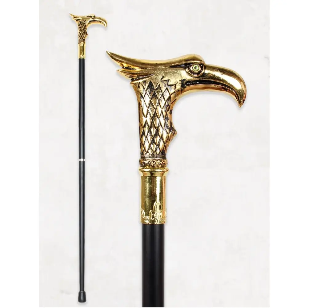 Golden Angry Eagle Walking Stick with Wooden Stick Handmade Brass Finishes Solid Brass Shaft Walking Cane Direct Factory Price