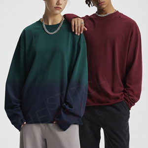 T-shirt à manches longues surdimensionné personnalisé, coupe ample, streetwear pour hommes, tissu en molleton français, double couche, noir, imprimé à l'écran - Product Image 5