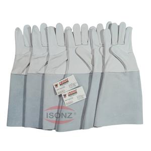 Guantes de soldadura Tig de cuero de piel de cabra de becerro Premium DE SEGURIDAD larga Guantes resistentes al calor de puño largo de cuero dividido en Palma de cuero - Product Image 6
