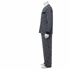 Ensemble de pyjama pour homme en coton mélangé doux et léger, respirant, en tricot teint en fil, confortable, pour dormir, se détendre, porter à la maison - Product Image 2