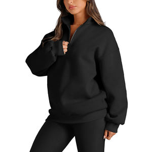 Wholesale Premium Quality Custom Screen Printed Drop Shoulder Sweatshirt Quarter <b>Zipper</b> Pullover Women's Hoodies & Sweatshirts - Product Image 6