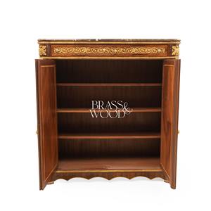 Armoire à chaussures de style français de luxe à double porte avec dessus en marbre de qualité supérieure, finition élégante en bois de palissandre et ornements en laiton doré - Product Image 2
