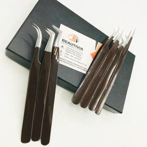 Pince à épiler professionnelle pour extension de cils en poudre brun chocolat en acier inoxydable avec marque privée - Product Image 3