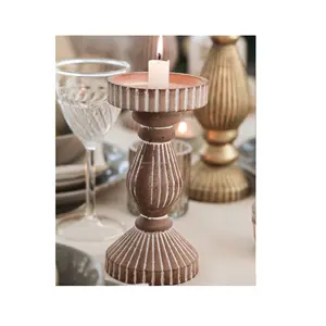 wholesale supplier set of 2 Rustic Candle stick Holder Wood Candle Holders for Pillar Stands and Taper Candle stand