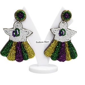 Handmade Seed <b>Bead</b> Mardi Gras Drop Earrings - Product Image 4