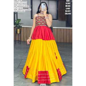 Lehenga choli ผ้าคอตตอนผ้าเรยอนบริสุทธิ์พิมพ์ลายสำหรับงานปาร์ตี้และงานกระจกจริง - Product Image 1