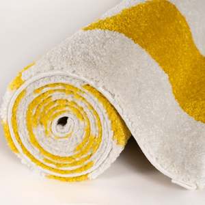 Alfombra Rectangular Joli a Cuadros Amarillos y Blancos, Hecha a Máquina, para Sala de Estar, Pasillo, Entrada, Espacios Juveniles - Product Image 6