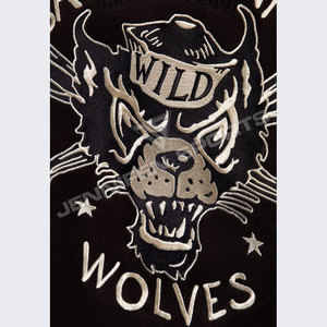 OEM Custom Varsity <b>Jacket</b> with Embroidered Logo 100% Cotton Fleece Press Stud Button Closure <b>Quilted</b> Lining Patchwork <b>Pattern</b> - Product Image 5