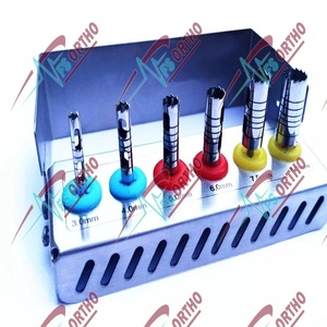 Kit de forets dentaires longs en tréphine 6 pièces en acier inoxydable jeu d'instruments manuels pour le retrait de la couronne d'implant avec support de fraise gratuit - Product Image 1