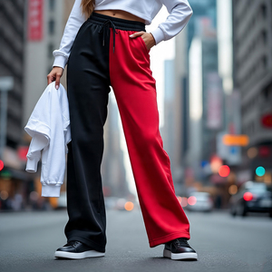 กางเกงวอร์มเอวสูงผ้าฟลีซผ้าโพลีเอสเตอร์ทรงหลวมสำหรับผู้หญิง - Product Image 6