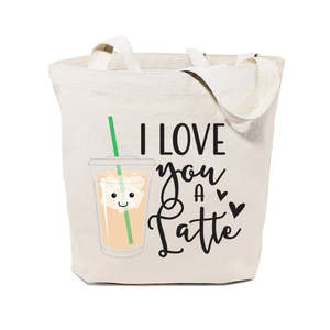 High Quality Cotton Canvas Tote Bag 'I Love You a Latte' Embroidered Large Capacity Open Closure-for All Seasons - Product Image 1