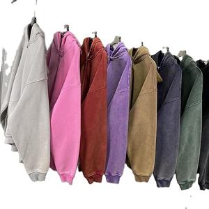 Sudadera con capucha para hombre, 100% algodón, lavado ácido, con cremallera completa, forro polar piqué grueso, estilo vintage, marca personalizada - Product Image 6