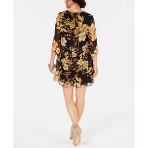 Abito da cocktail Connected Petite da donna in chiffon floreale giallo scuro con scollo a goccia, taglia 4P - Product Image 2