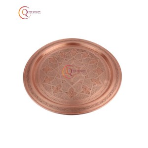 Bandeja de diseño de grabado de cobre sin asa, chapado en cobre brillante pulido con forma redonda para decoración de boda de mesa de forma redonda - Product Image 3