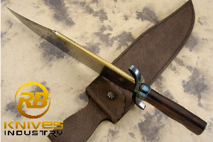 Couteau Bowie Musso en acier Damas fait main, manche en bois pleine soie, couteau de chasse, de camping et de plein air, étui en cuir - Product Image 5