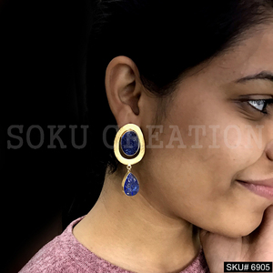 Pendientes Colgantes de Piedra Tallada en Oro Chapado Hechos a Mano para Mujer SOKU, Diseño Clásico y Elegante para Aniversario SKU6905 Moda - Product Image 2