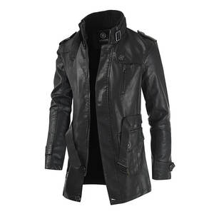 Veste en cuir PU épaisse et longue pour homme, style vintage, imperméable, avec fermeture éclair, en cuir véritable, tailles XS à 6XL - Product Image 6