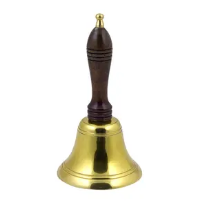 Campana de barco náutico vintage, campana de mano con mango negro en latón, Color dorado, tamaño y forma personalizados, campanas de mano para escuelas