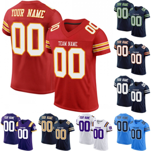 Maillot de football américain personnalisé pour homme, bleu marine et or, sublimé, col en V, manches courtes, respirant, polyester, impression du nom et du numéro de l'équipe - Product Image 2