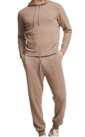 Ensemble de détente en cachemire pour hommes, anti-rétrécissement, avec sweat à capuche tricoté et pantalon à cordon de serrage, personnalisable avec logo OEM