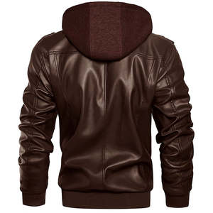 Veste bomber en simili cuir marron pour homme, style zippé, coupe slim, décontractée, streetwear, veste en cuir PU - Product Image 3