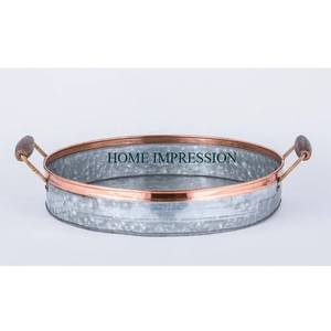 Fabricant de vaisselle ronde en bois et galvanisée pour la maison Plateau sans danger pour les aliments avec poignées de couleur noire avec plateau de la plus grande qualité - Product Image 6