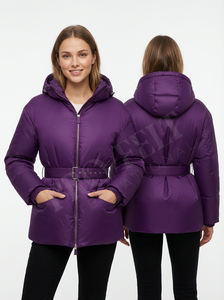 Veste matelassée à capuche avec ceinture et logo brodé personnalisé, veste d'hiver chaude matelassée à fermeture éclair, manteau long rembourré décontracté, vêtements d'extérieur respirants - Product Image 5