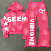 Conjunto Deportivo Personalizado con Logotipo, Impresión Digital, 100% Algodón, Lavado con Efecto Desgastado por el Sol, Sudadera con Capucha y Pantalones Deportivos con Cremallera Completa para Hombre