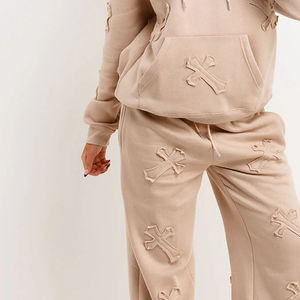 Ensemble survêtement décontracté pour femme, sweat-shirt et pantalon oversize en coton 100% léger à capuche pour l'hiver, streetwear uni avec strass - Product Image 6