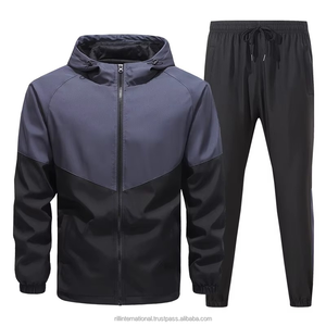Ensemble de survêtement athlétique pour homme, 2 pièces, couleur contrastée, léger, respirant, veste coupe-vent à capuche zippée et pantalon de jogging - Product Image 5