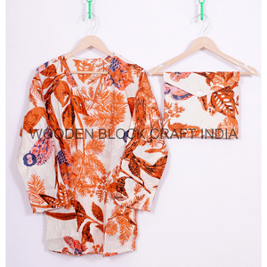 Conjunto de pijama floral tropical para verano Conjunto de pijama con estampado de bloques de mano inspirado en la naturaleza con diseño intrincado y color vibrante - Product Image 6