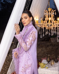 2023 Lila diseñador de lujo inspirado pakistaní indio Bollywood boda Sari Salwar Kameez traje de fiesta hecho de césped de seda - Product Image 4