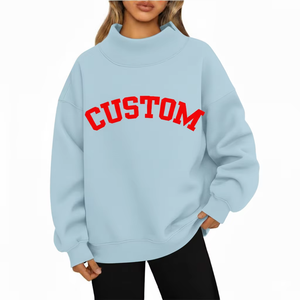 Sudadera personalizada de invierno larga transpirable de poliéster/algodón con cuello falso Varsity sudadera con letras bordadas diseño de sarga de aparejos - Product Image 6